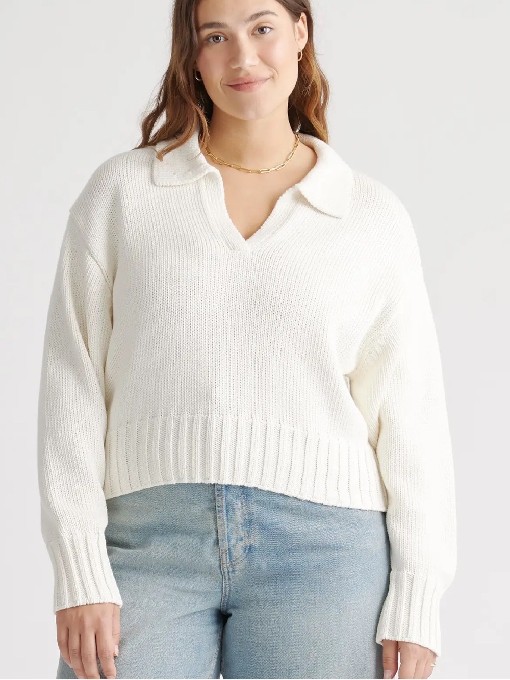 Quince Cropped Cotton Polo Sweater Ivory